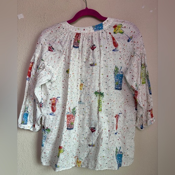 Vilagallo 100% Linen Tropical Cocktail Print 3/4 Sleeve Blouse EU 42 10 L - Picture 8 of 9